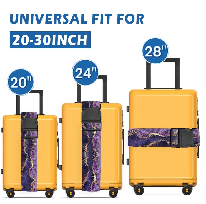 Luggage Straps for Suitcases Travel Belt Accessories, Cute Suitcase Strap, Adjustable Luggage Belt Strap, Heavy Duty with Quick-Release Buckle Luggage Strap Luxury Purple Marble - color: Luxury Purple Marble