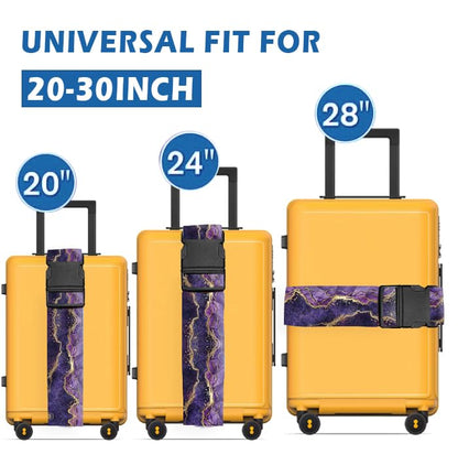 Luggage Straps for Suitcases Travel Belt Accessories, Cute Suitcase Strap, Adjustable Luggage Belt Strap, Heavy Duty with Quick-Release Buckle Luggage Strap Luxury Purple Marble - color: Luxury Purple Marble