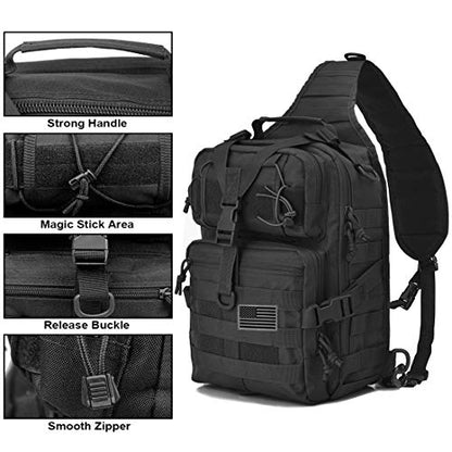 Tactical Sling Bag, Sport Bag Military Rover Shoulder Backpack EDC Assault Range Bag, Chest Pack Handbag Waterproof - color: Black