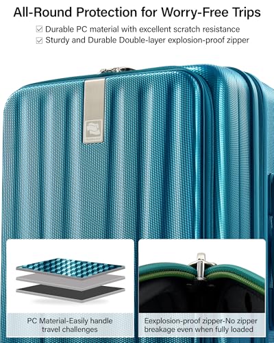 Hanke Top Opening Carry-On - Expandable 16 Inch Airline Approved Spinner - color: Caribbean Blue, size: 20 Inch Expandable