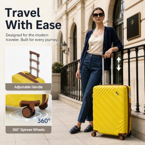 Rosamo 5-Piece Hard Shell Expandable Luggage Set, Airline Approved Carry-On | 22x14x9 ABS+PC Suitcases with Spinner Wheels and TSA Lock for Secure Travel - color: Yellow