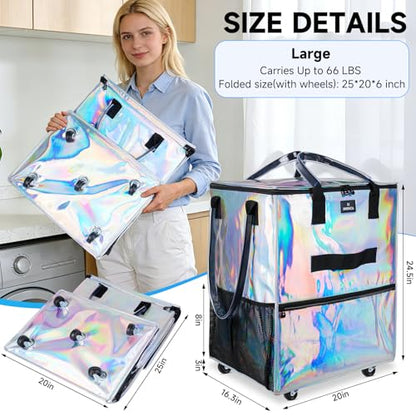 Large Reusable Grocery Bag On 5 Wheels, 130L Foldable Rolling Tote Bag - color: Gradient Silver, size: Large