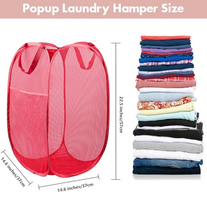Pop Up Laundry Hamper, 70 L Collapsible Mesh Basket with Side Pocket, Red - color: 1 PCS Red