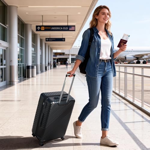 20 Inch Carry On Luggage, ABS Hardside Suitcase with Spinner Wheels, Airline-Approved Cabin Luggage with TSA Security Lock, Expandable Travel Suitcase for Flights, Business Trips & Weekend Vacations - color: Black, size: 20 IN