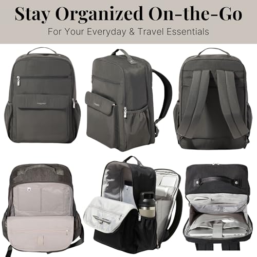 Baggallini Everyday Laptop Backpack - 11x15.5 Lightweight Water-Repellent Nylon Travel Bag w/Padded Laptop Sleeve & RFID - color: Charcoal