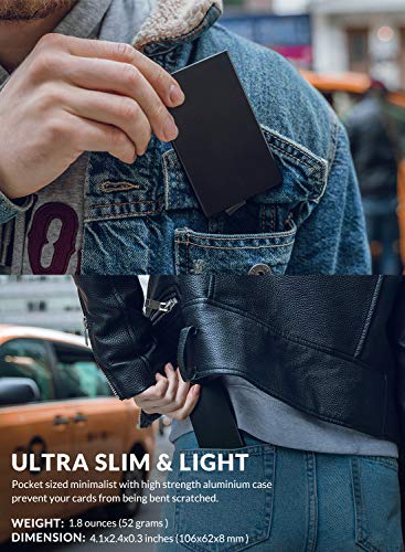 VULKIT Pop Up Wallet, Slim Minimalist Credit Card Holder For Men and Women RFID Blocking Mini Metal Case Blue - color: blue