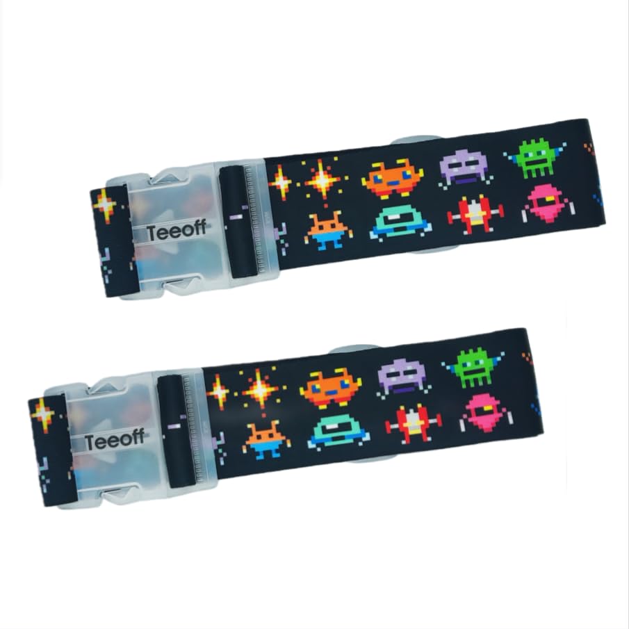 Teeoff 2 Pack Elastic Luggage Straps Adjustable Suitcase Belts Travel Bag Accessories 220CM (Pixel Art: Game Start!) - color: Pixel Art: Game Start!