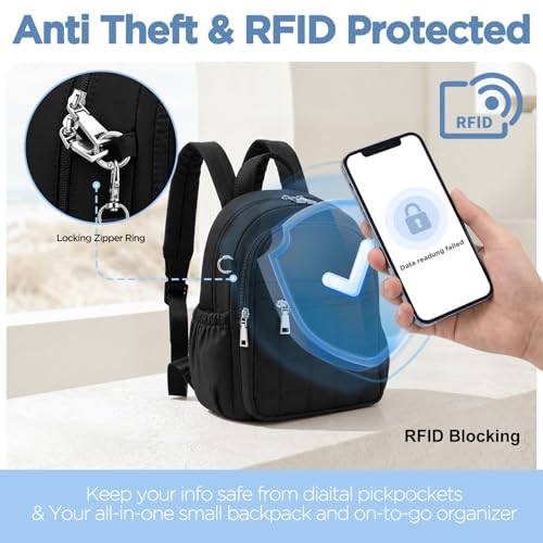 Mini Backpack for Women, Anti Theft RFID Small Travel Backpack - color: Black