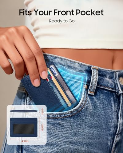 FINTIE Slim Minimalist Front Pocket Wallet RFID Blocking Credit Card Holder - color: Navy