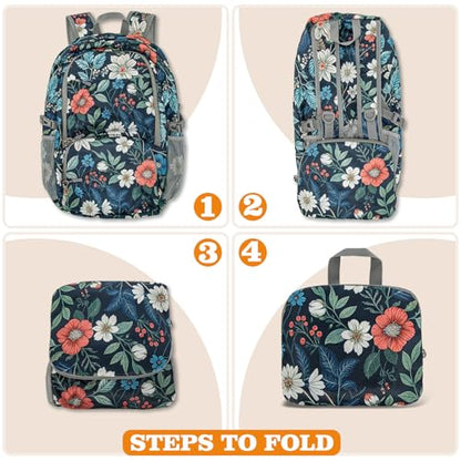 ZOMAKE Lightweight Packable Backpack 30L, Foldable Travel Hiking Daypack - color: D-navy Blue,floral Pattern
