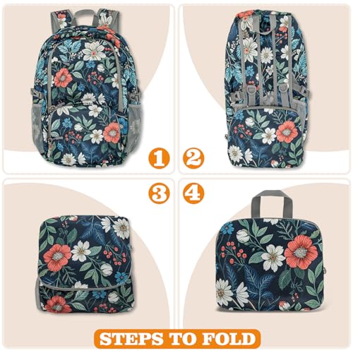 ZOMAKE Lightweight Packable Backpack 30L, Foldable Travel Hiking Daypack - color: D-navy Blue,floral Pattern