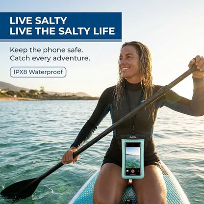 Salt Life Waterproof Phone Bag Sleeve – IPX8 100% Waterproof Protection, Universal Phone Pouch with Touchscreen Clear Window, Secure Seal Closure & Lanyard for Beach, Pool, Kayak & Travel (Black) - color: Black