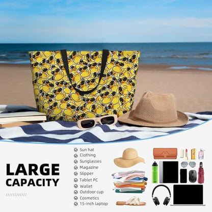 Beach Tote Bag for Women Foldable Waterproof and Sandproof Tote Bag with Zipper Print Beach Bag Large Travel Bag - color: Duck