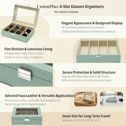 UnionPlus Vegan Leather Multi-Slots Sunglasses Eyeglasses Organizer - color: Lychee Mint Green, size: 4-Slots