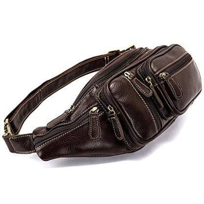 Genuine Leather Fanny Pack large capacity Crossbody Waist Bag with Zipper phone Pockets coffee - color: Coffee