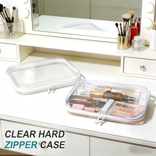 2PCS Thickened Clear Hard Shell Zipper Case, Professional-Grade Plastic Clear Zipper Pencil Case, Toiletry Pouch, Travel Organizer, Cosmetic Bag, Toy Storage Bins (2PCS-M) - color: 2PCS-M
