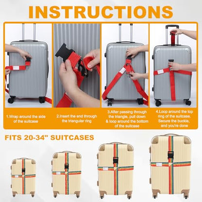 MECCANIXITY Cross Luggage Straps with Quick-Release Buckle Name ID Card Adjustable Suitcase Belt Strap for Suitcase Briefcase Backpack Travel, Gray, Pack of 2 - color: Gray