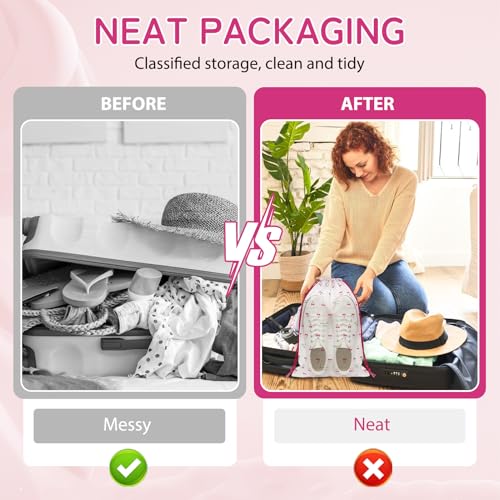 Shoe Bags for Travel, Waterproof Drawstring Shoe Bags for Packing - color: Cherry