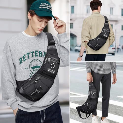 WITZMAN Slim Sling Bag for Men Crossbody Lightweight Chest Bag Casual - color: Black