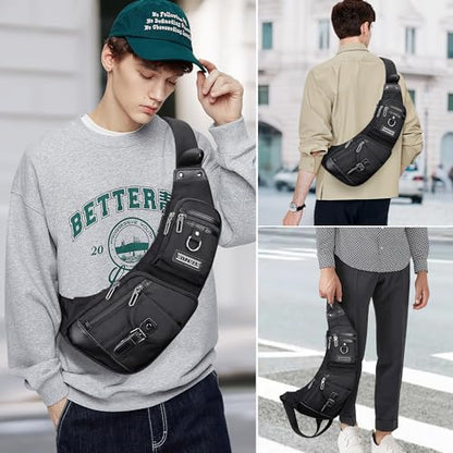 WITZMAN Slim Sling Bag for Men Crossbody Lightweight Chest Bag Casual - color: Black