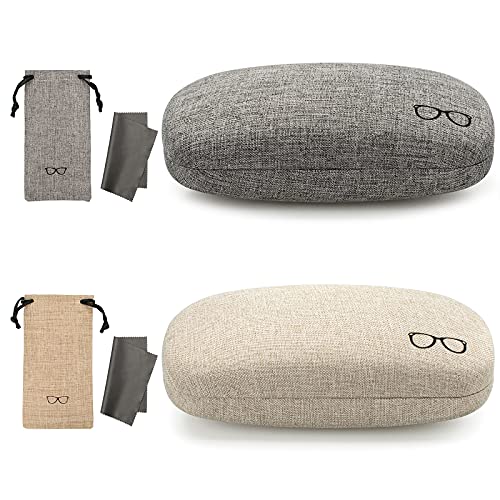 Vemiss Hard Shell Sunglasses Case, Large Linen Fabric Protective Glasses Case for Men Women - color: Gray+khaki, size: Sunglass Case