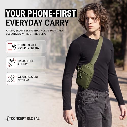 Travel Sling Bag for Men & Women, Anti-Theft RFID Blocking Crossbody Bags - color: Green 2.0 Mini