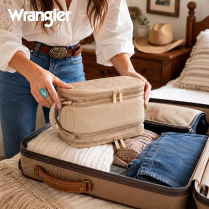 Wrangler Large Makeup Bag Travel Toiletry Bag Portable Cosmetic Bag - color: Carved-Beige