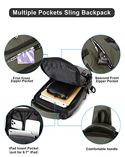 SEAFEW Small Sling Crossbody Backpack Shoulder Bag for Men Green | Lightweight Daypack One Strap Shoulder Bag for Men, Hiking, Walking, Biking, Travel, Cycling - color: Green-small
