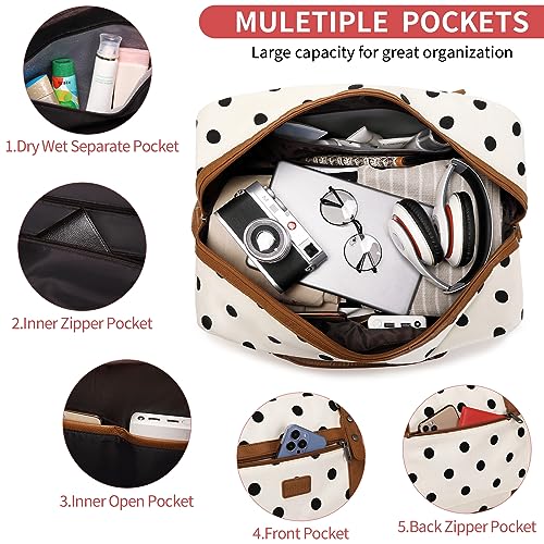 4PCS Weekender Bags for Women Large Overnight Weekend Travel Duffel Bags - color: Black Dot
