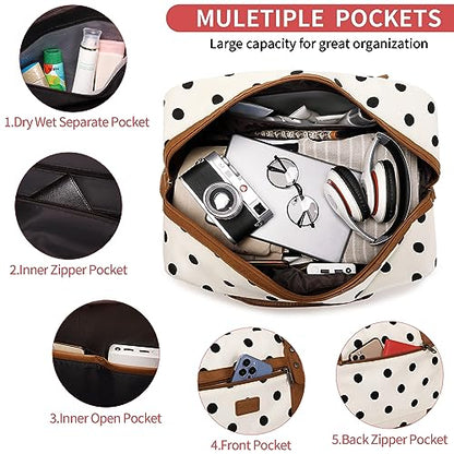 4PCS Weekender Bags for Women Large Overnight Weekend Travel Duffel Bags - color: Black Dot