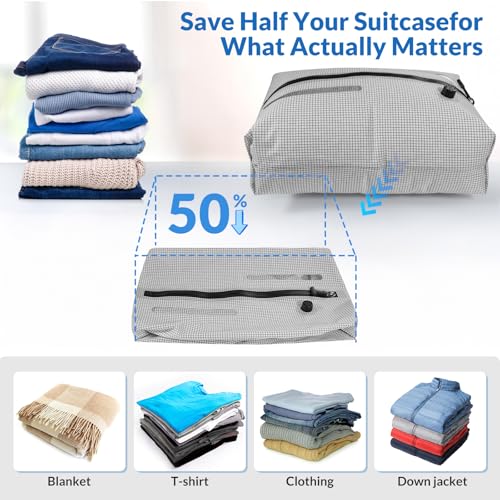 2 Pack Grid Travel Compression Bags, Space Saver Packing Bags for Luggage