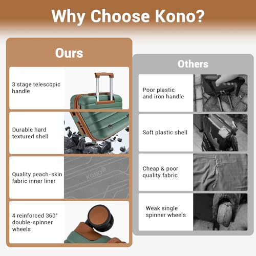 Kono Expandable 28 Inch Luggage with Spinner Wheels, Large Checked Luggage with Lock, Lightweight & Anti-Scratch PC+ABS Hardshell Travel Suitcase, Green/Brown - color: Green/Brown, size: Checked-large 28-inch