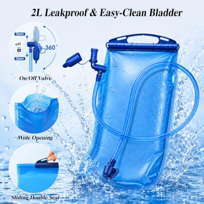 Lightweight 2 Pack Hydration Backpack with 2L Water Bladder for Hiking - color: Dark Teal & Orange
