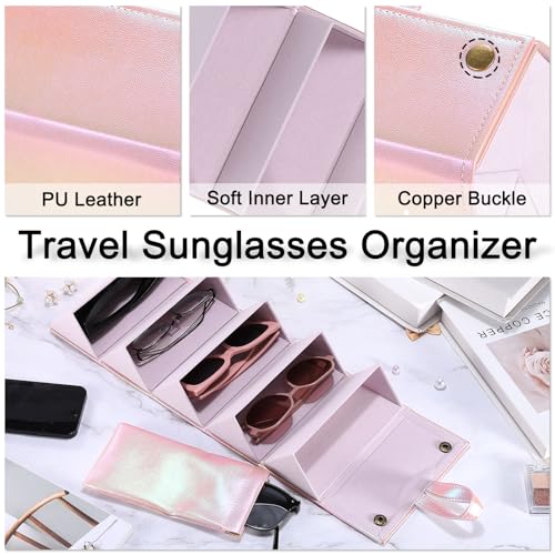 PATIKIL Travel Sunglasses Organizer, 5 Slot Foldable Sunglasses Holder Leather Sunglass Storage Organizer with Pouch - color: Green