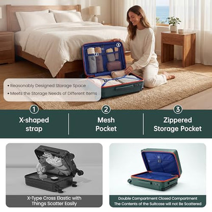 3 Piece Luggage set,Wide Handle Suitcase Set w/TSA LOCK - color: Green, size: 3-Piece Set (20"/26"/30'')