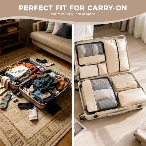 8-Piece Compression Packing Cubes for Travel, Luggage Organizer Sets - color: Beige-8 Set