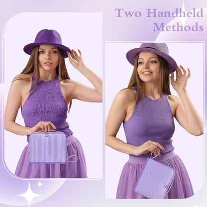 Striped Standing Makeup Bag Fold Down Organizer,Lavender - color: Lavender