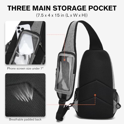 Crossbody Sling Backpack with Touch Screen Phone Pocket, Chest Bag for Commuting and Daily Use - color: Gray