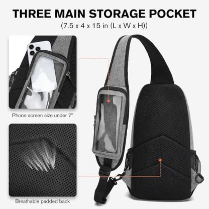 Crossbody Sling Backpack with Touch Screen Phone Pocket, Chest Bag for Commuting and Daily Use - color: Gray