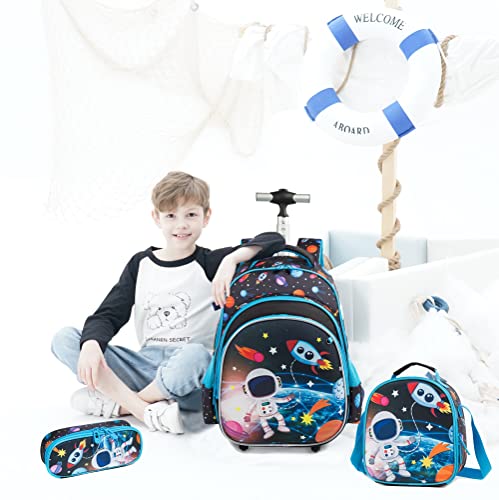 Meetbelify Boys Rolling Backpack Kids Backpacks with Wheels for Elementary Student School Bags Trolley Trip Luggage - color: A Dark Blue