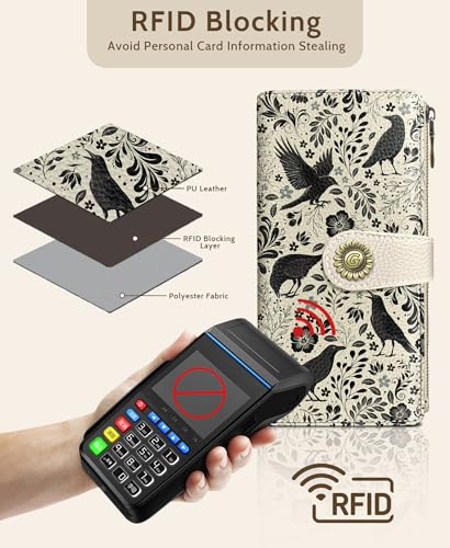 GIANCOMICS Crow Womens Wallet RFID Blocking, Goth Credit Card Holder Bifold - color: Crow