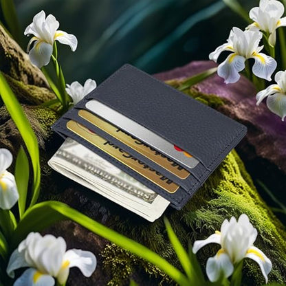 M-Plateau Super Slim Genuine Leather Credit Card Wallet - color: Navy Blue