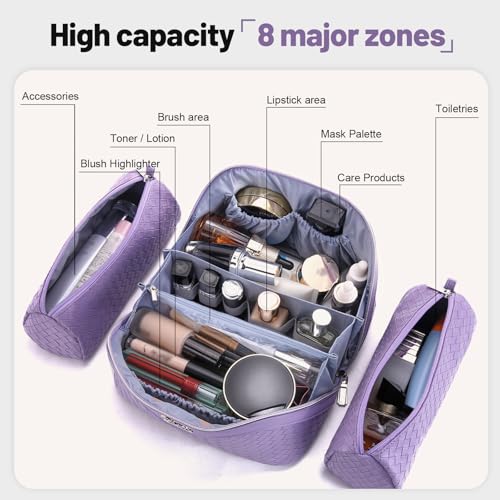 BOYATU Travel Makeup Bag Cosmetic Bags for Women: 3 Pcs Set Make up Bag - color: L01 Purple
