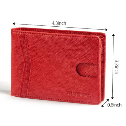 RUNBOX Wallet for Men -Slim Rfid Leather Mens Bifold Novelty Wallets 2 ID Window With Gift Box Men's Accessories - color: A pure red