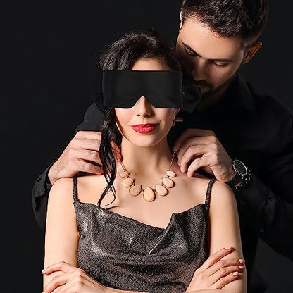 FRESHME Satin Sleep Mask - Comfortable Eye Mask Blindfold for Women Men Soft Adjustable Blackout Eye Cover Shade for Night Sleeping Travel Meditation Pure Black Valentine's Day Gift 160cm/63in - color: 1pc-upgrade-black