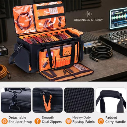 DJ Cable Bag, Large DJ Equipment Bag with Laptop Compartment and Dividers - color: Orange, size: W/No Wheels