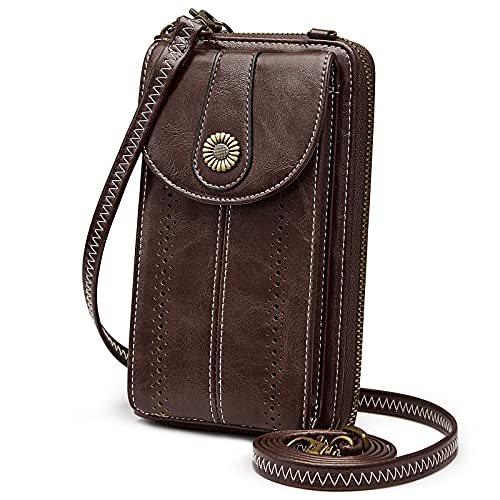 S-ZONE Women RFID Blocking Crossbody Cell Phone Purse PU Leather Wallet - color: Coffee