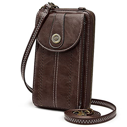 S-ZONE Women RFID Blocking Crossbody Cell Phone Purse PU Leather Wallet - color: Coffee