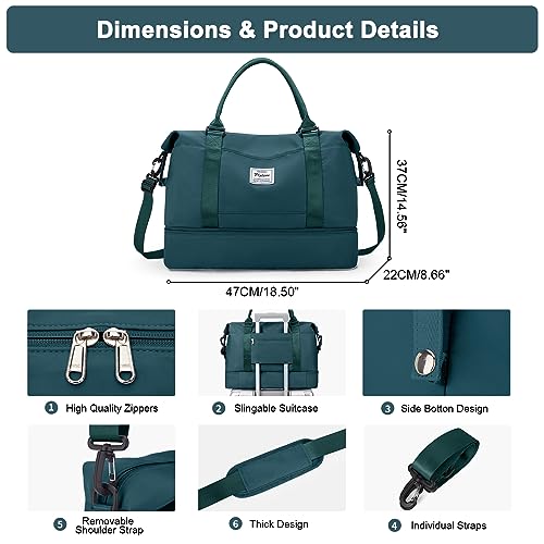 Travel Duffel Bag with Shoes Compartment, Weekender Bags for Women - color: A-Peacock Blue, size: Large