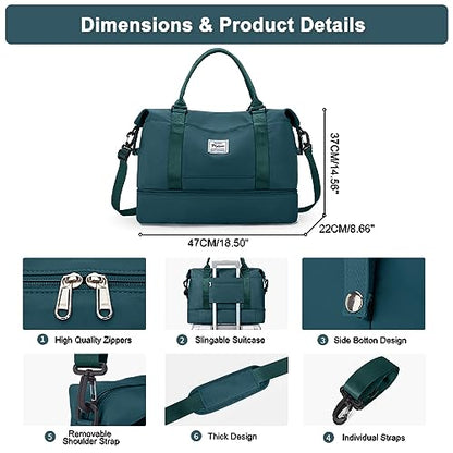 Travel Duffel Bag with Shoes Compartment, Weekender Bags for Women - color: A-Peacock Blue, size: Large